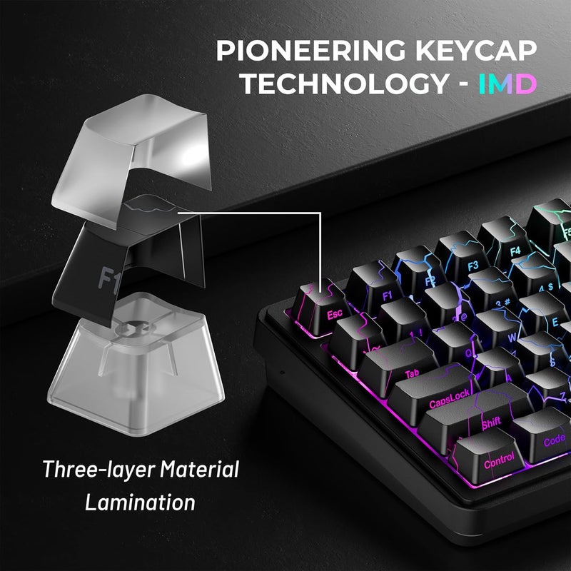 HITIME x XVX Lightning Keycaps 60 75 100 Percent - Shine Through Keycaps w/IMD Tech, for Mechanical Keyboards, Full 118 Key Set, OEM Profile, Lines Backlit, Side Printed - Black - Image 4